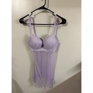 Jessica Simpson Lavender Lace Mesh Babydoll Chemise Lingerie Purple Medium